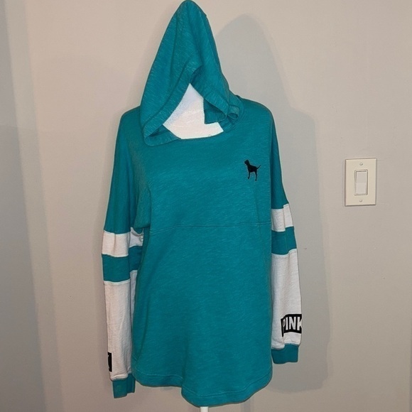 Victoria’s Secret PINK Hoodie – Turquoise & White Stripes, EUC - Picture 2 of 8